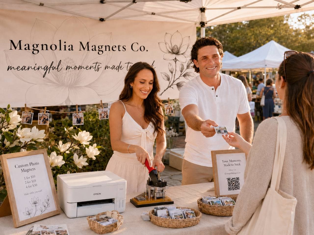 Magnolia Magnets Co. booth at a community market